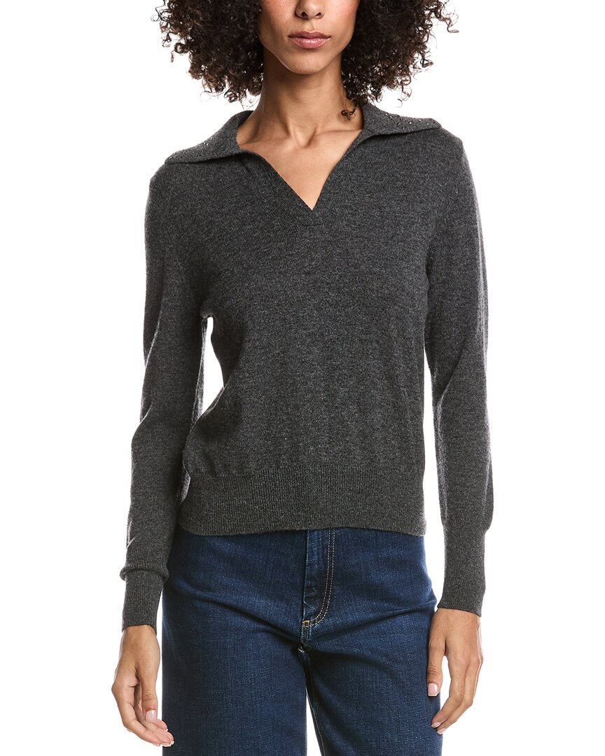 Forte Cashmere Wool & Cashmere-Blend Crystal Polo Sweater
