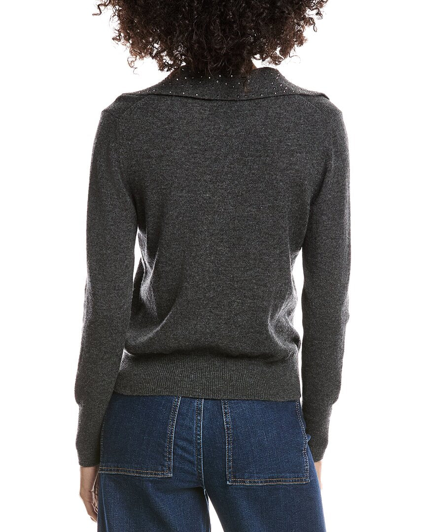 Forte Cashmere Wool & Cashmere-Blend Crystal Polo Sweater