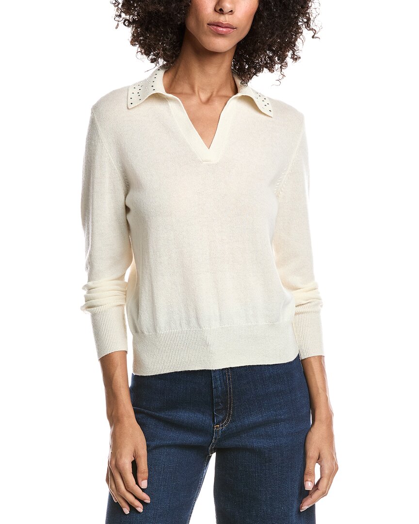 Forte Cashmere Wool & Cashmere-Blend Crystal Polo Sweater