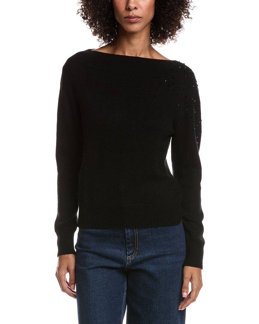Forte Cashmere Crystal Cluster Off Shoulder Wool & Cashmere-Blend Sweater