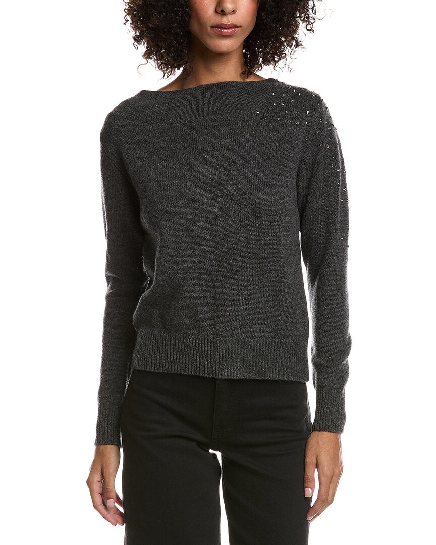 Forte Cashmere Crystal Cluster Off Shoulder Wool & Cashmere-Blend Sweater