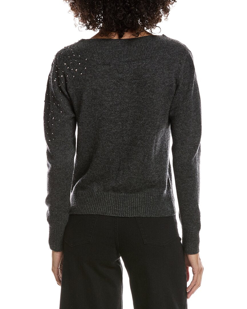 Forte Cashmere Crystal Cluster Off Shoulder Wool & Cashmere-Blend Sweater