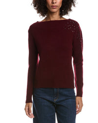 Forte Cashmere Crystal Cluster Off Shoulder Wool & Cashmere-Blend Sweater