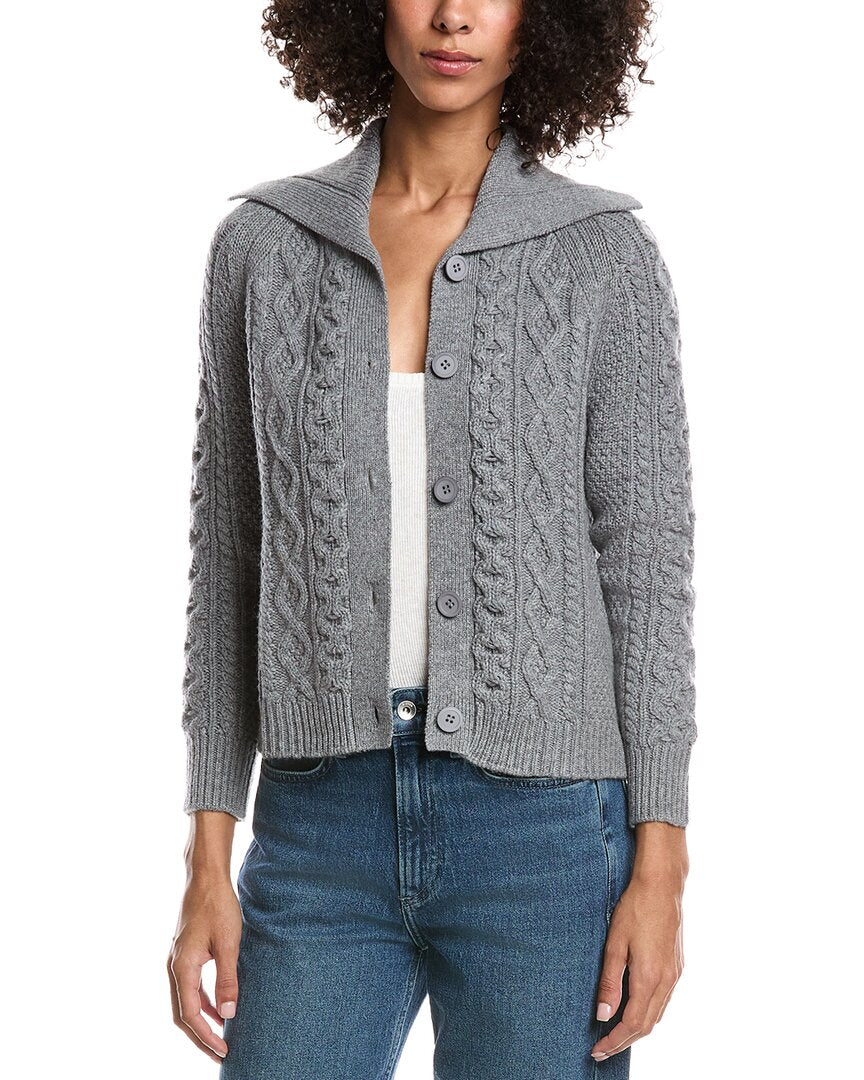 Forte Cashmere Wool & Cashmere-Blend Luxe Cable Cardigan