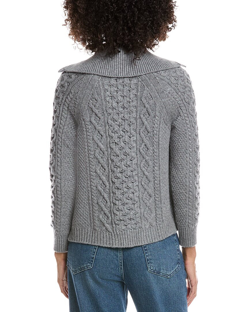 Forte Cashmere Wool & Cashmere-Blend Luxe Cable Cardigan