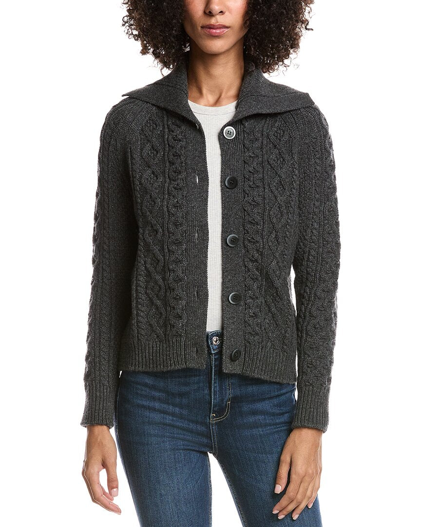 Forte Cashmere Wool & Cashmere-Blend Luxe Cable Cardigan