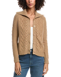 Forte Cashmere Wool & Cashmere-Blend Luxe Cable Cardigan