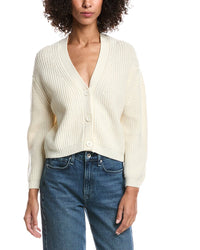 Forte Cashmere Wool & Cashmere-Blend Short Rib V-Neck Button Cardigan