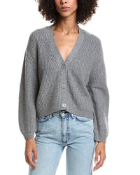 Forte Cashmere Wool & Cashmere-Blend Short Rib V-Neck Button Cardigan
