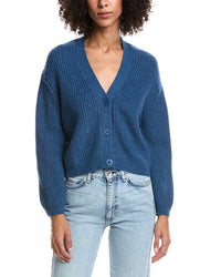 Forte Cashmere Wool & Cashmere-Blend Short Rib V-Neck Button Cardigan
