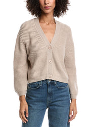 Forte Cashmere Wool & Cashmere-Blend Short Rib V-Neck Button Cardigan