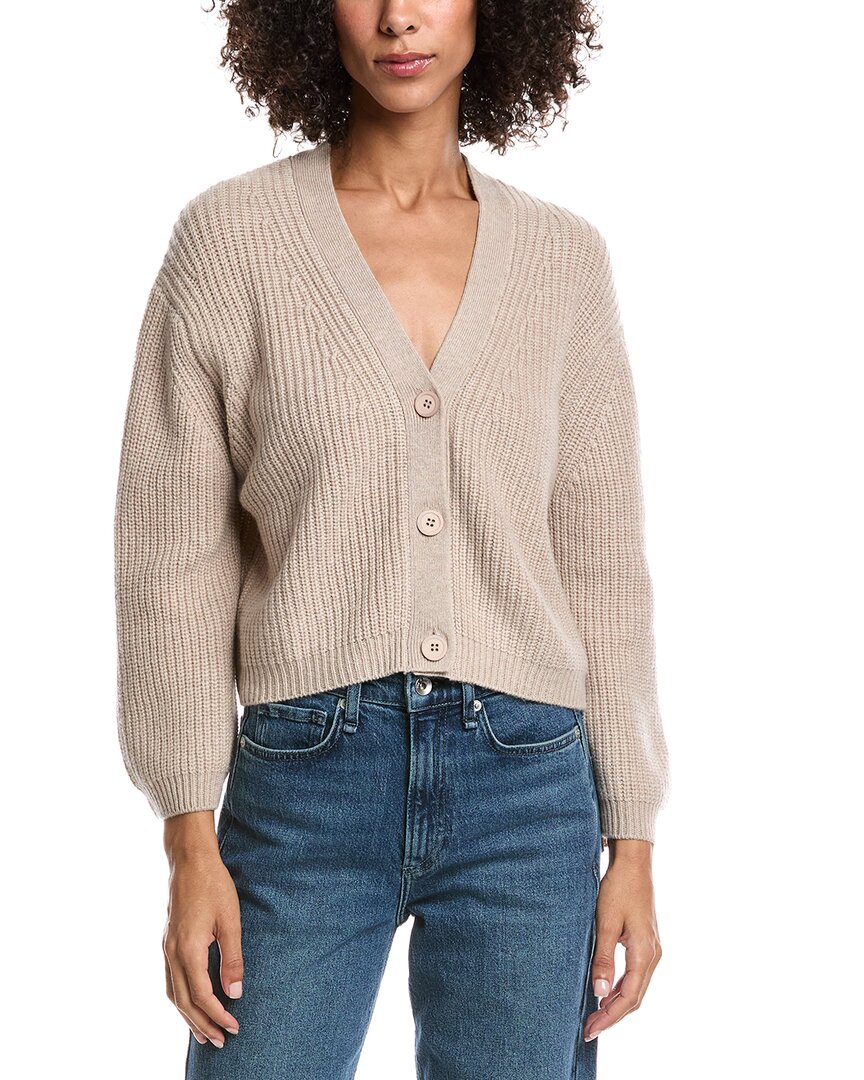 Forte Cashmere Wool & Cashmere-Blend Short Rib V-Neck Button Cardigan