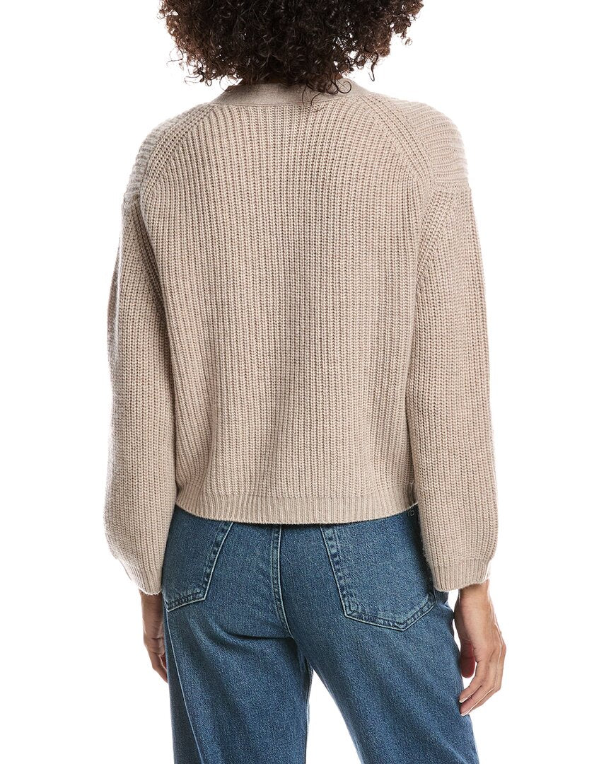 Forte Cashmere Wool & Cashmere-Blend Short Rib V-Neck Button Cardigan