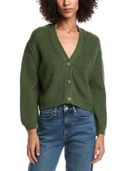 Forte Cashmere Wool & Cashmere-Blend Short Rib V-Neck Button Cardigan