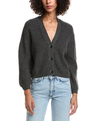 Forte Cashmere Wool & Cashmere-Blend Short Rib V-Neck Button Cardigan