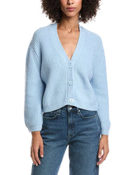 Forte Cashmere Wool & Cashmere-Blend Short Rib V-Neck Button Cardigan