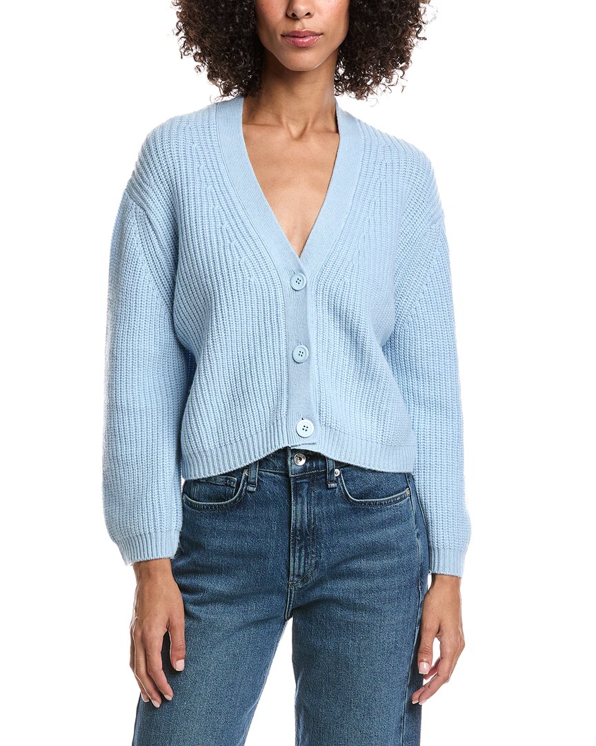 Forte Cashmere Wool & Cashmere-Blend Short Rib V-Neck Button Cardigan