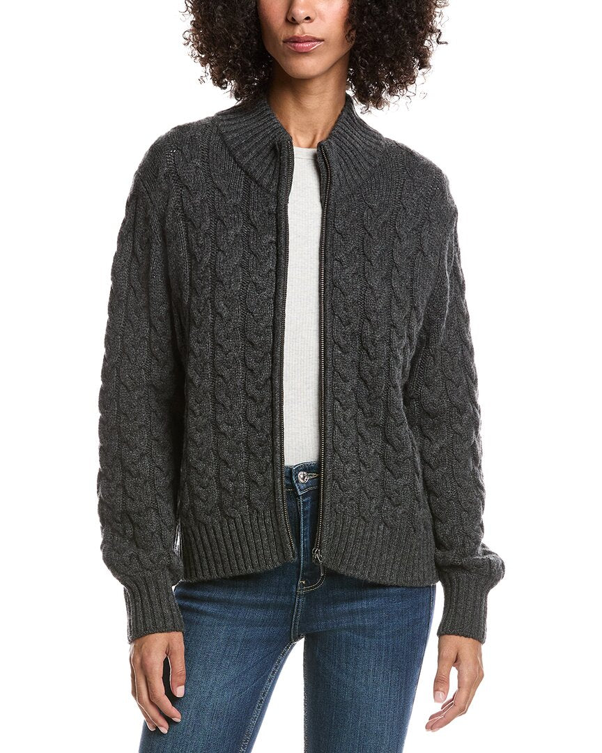 Forte Cashmere Cable Zip Wool & Cashmere-Blend Cardigan