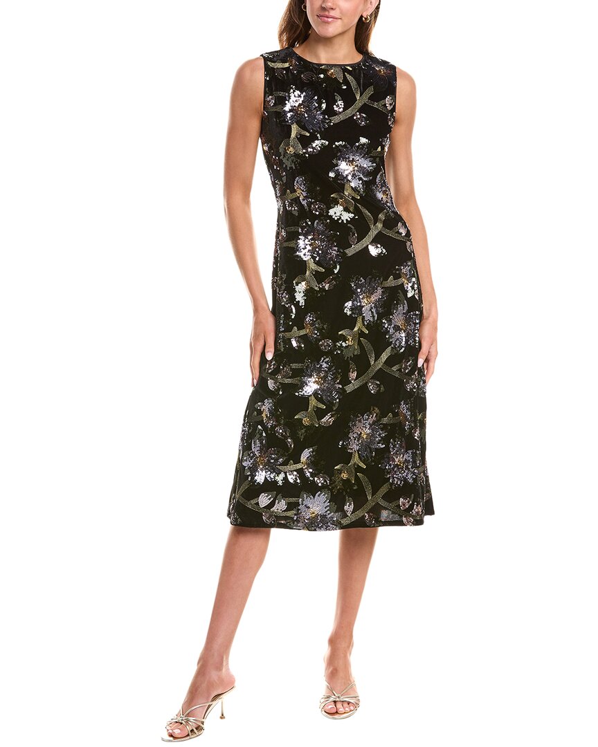 Diane Von Furstenberg Womens Sequin Velvet Midi Dress, 0, Black