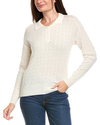 Kier + J Cable Knit Wool & Cashmere-Blend Polo Sweater