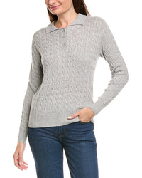 Kier + J Cable Knit Wool & Cashmere-Blend Polo Sweater