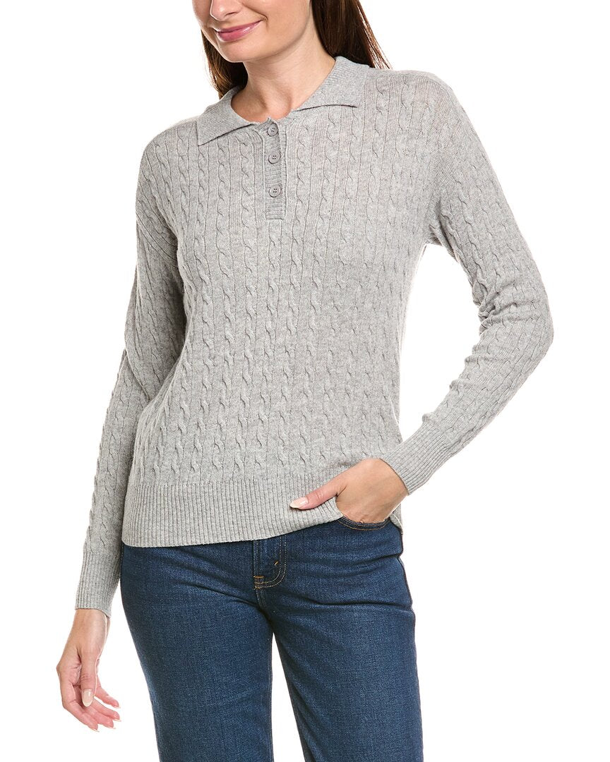 Kier + J Cable Knit Wool & Cashmere-Blend Polo Sweater