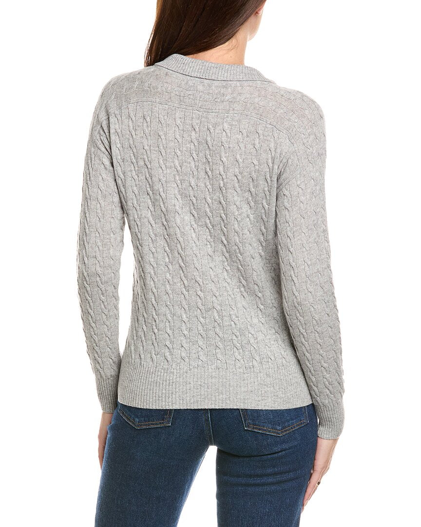 Kier + J Cable Knit Wool & Cashmere-Blend Polo Sweater