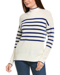 Kier + J Mock Neck Striped Wool & Cashmere-Blend Sweater