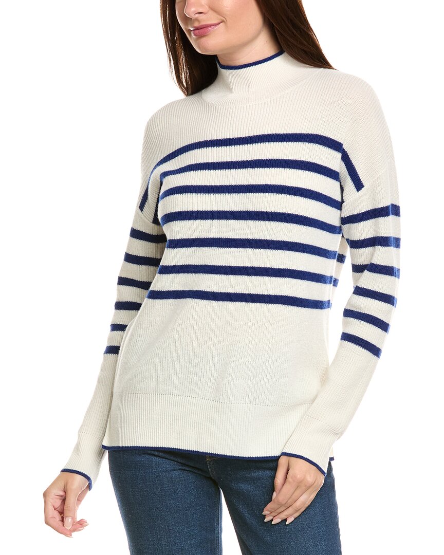 Kier + J Mock Neck Striped Wool & Cashmere-Blend Sweater
