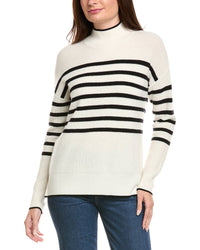 Kier + J Mock Neck Striped Wool & Cashmere-Blend Sweater