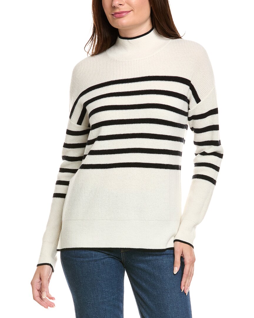 Kier + J Mock Neck Striped Wool & Cashmere-Blend Sweater