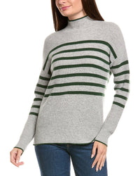 Kier + J Mock Neck Striped Wool & Cashmere-Blend Sweater