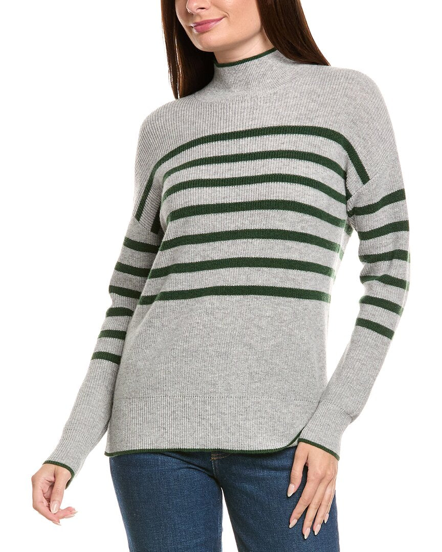 Kier + J Mock Neck Striped Wool & Cashmere-Blend Sweater