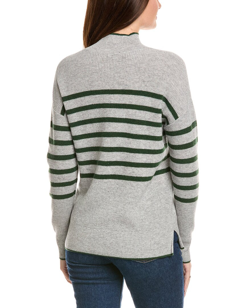 Kier + J Mock Neck Striped Wool & Cashmere-Blend Sweater