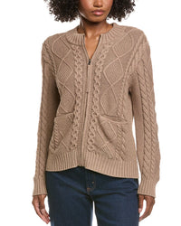 Hannah Rose Cable Full Zip Cashmere-Blend Cardigan