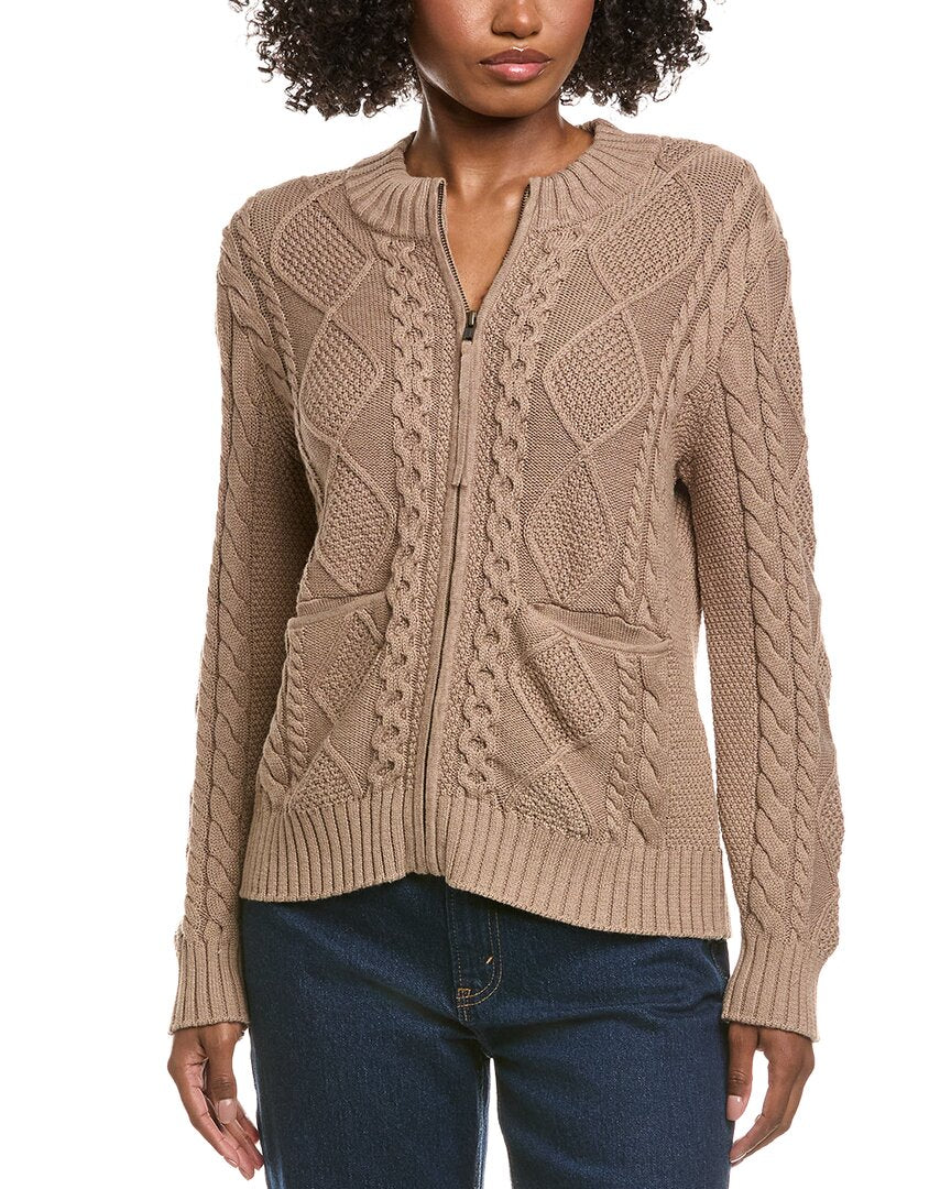 Hannah Rose Cable Full Zip Cashmere-Blend Cardigan