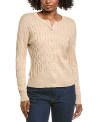 Hannah Rose Classic Cable Full Button Cashmere-Blend Cardigan