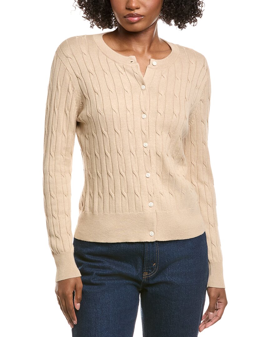 Hannah Rose Classic Cable Full Button Cashmere-Blend Cardigan