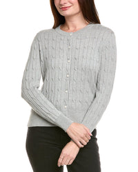 Hannah Rose Classic Cable Full Button Cashmere-Blend Cardigan