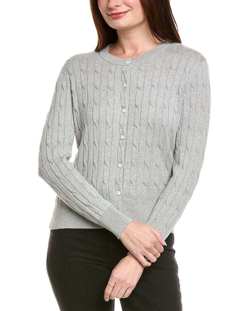 Hannah Rose Classic Cable Full Button Cashmere-Blend Cardigan