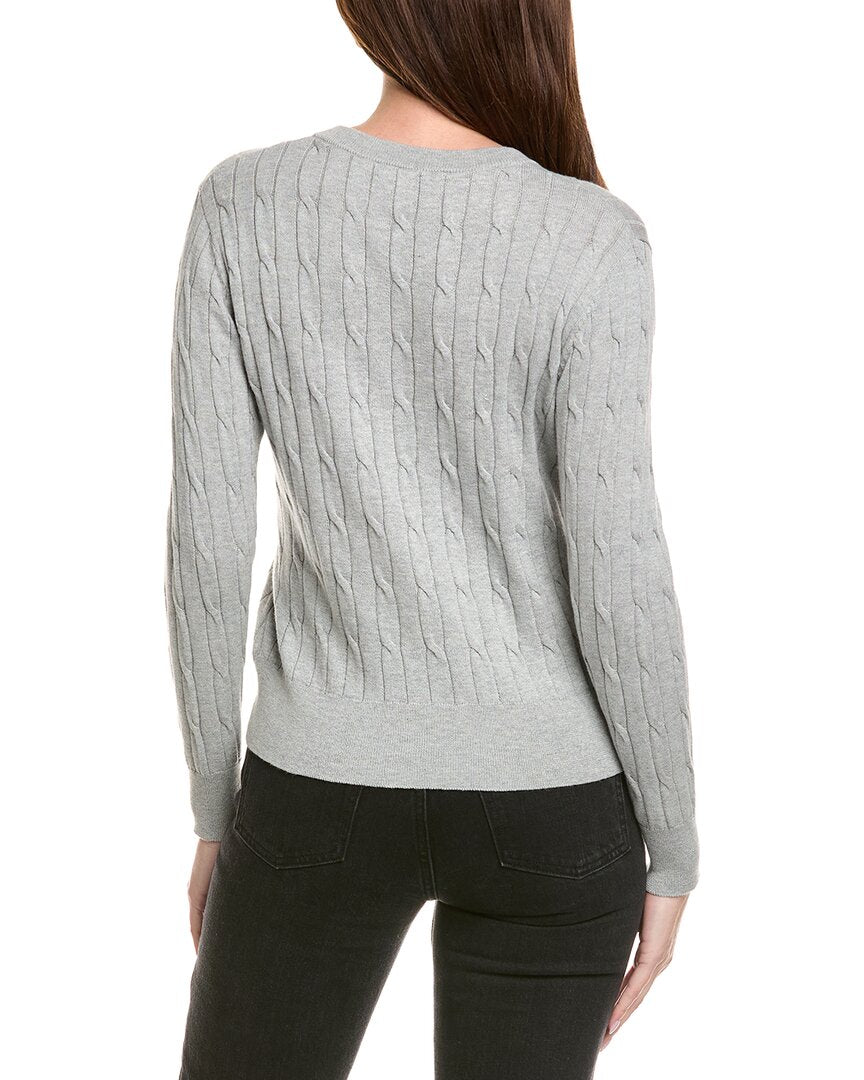 Hannah Rose Classic Cable Full Button Cashmere-Blend Cardigan