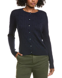 Hannah Rose Classic Cable Full Button Cashmere-Blend Cardigan