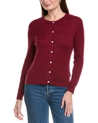 Hannah Rose Classic Cable Full Button Cashmere-Blend Cardigan