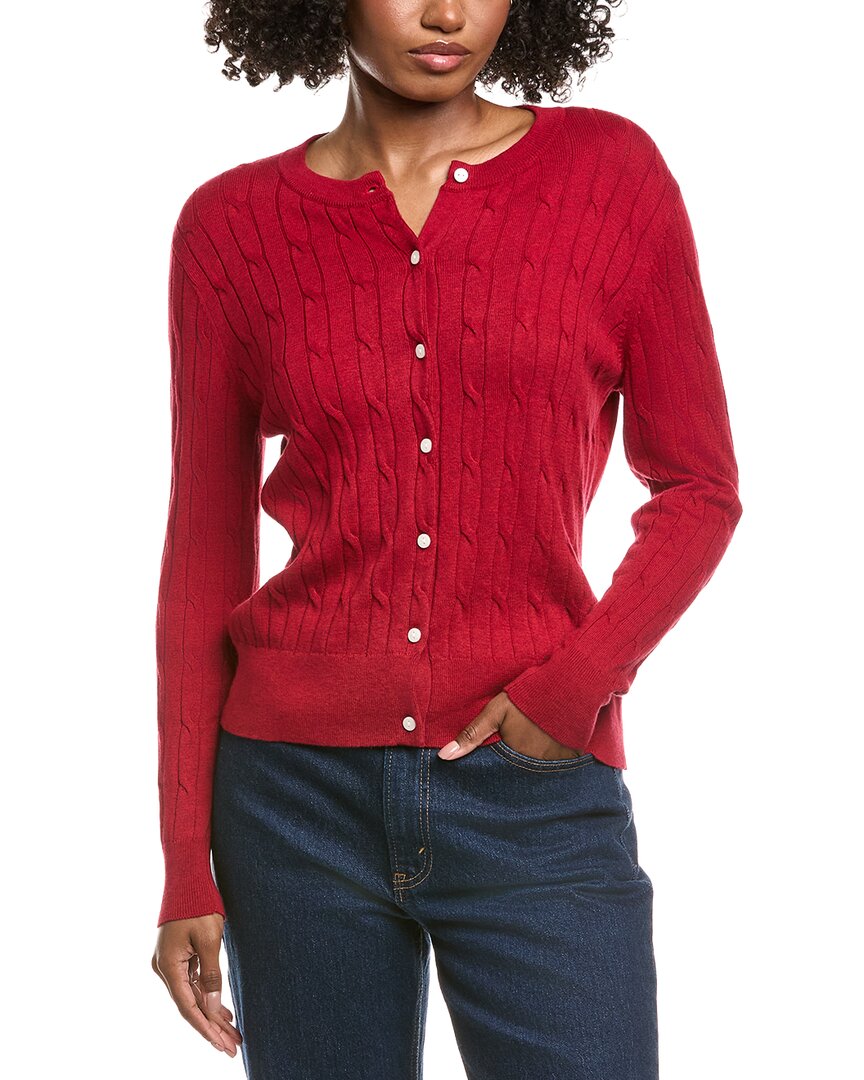 Hannah Rose Classic Cable Full Button Cashmere-Blend Cardigan