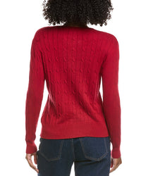 Hannah Rose Classic Cable Full Button Cashmere-Blend Cardigan