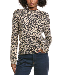 Hannah Rose Leopard Stand Neck Cashmere-Blend Pullover