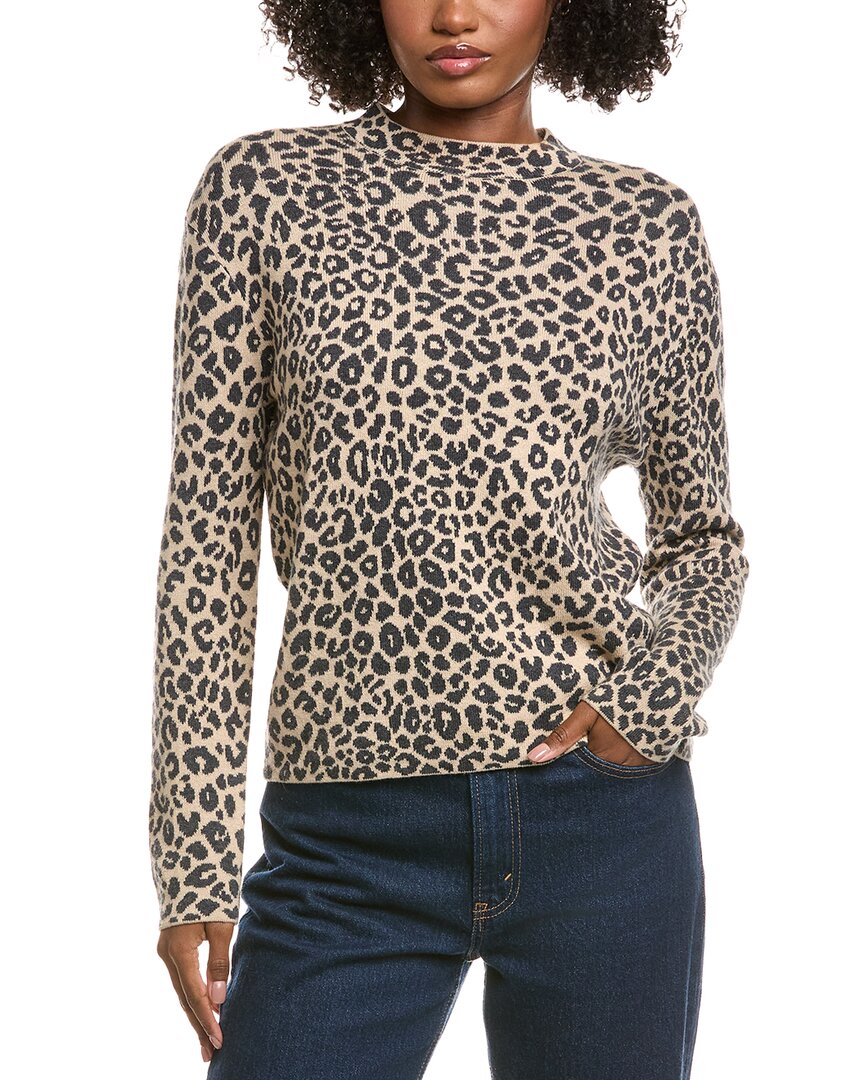 Hannah Rose Leopard Stand Neck Cashmere-Blend Pullover