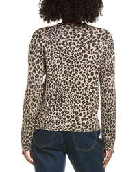 Hannah Rose Leopard Stand Neck Cashmere-Blend Pullover