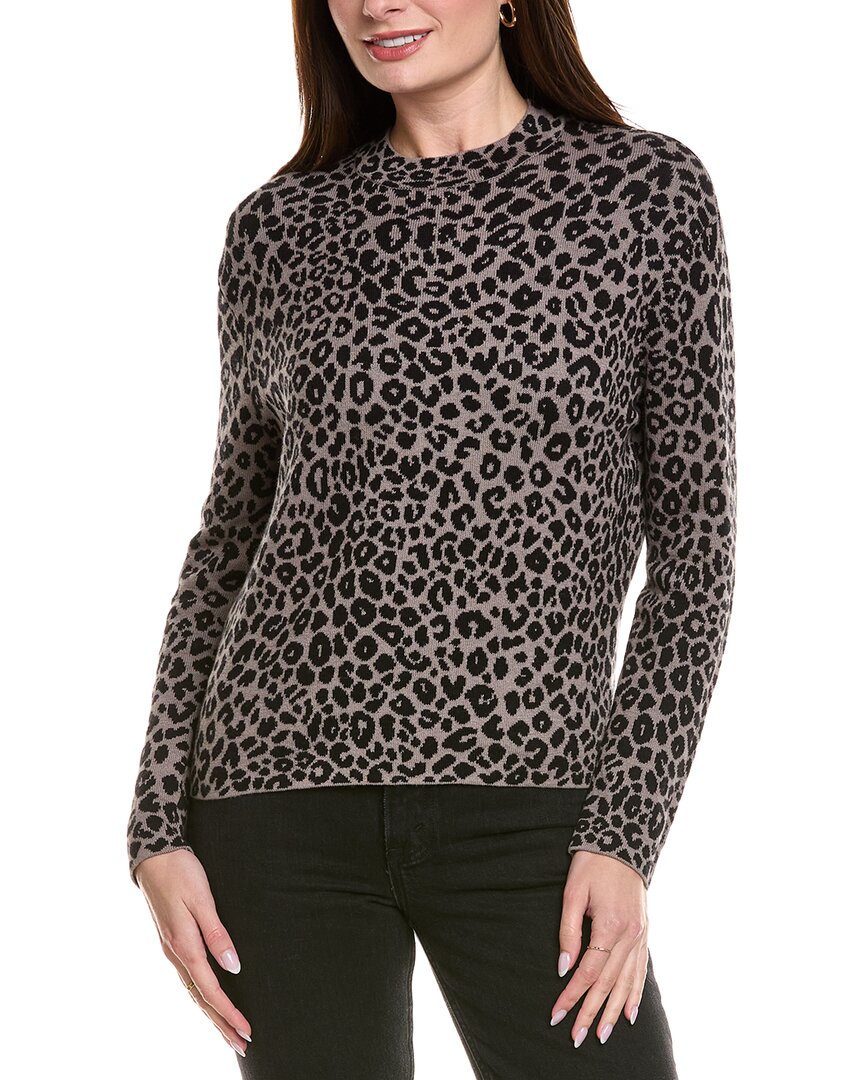 Hannah Rose Leopard Stand Neck Cashmere-Blend Pullover