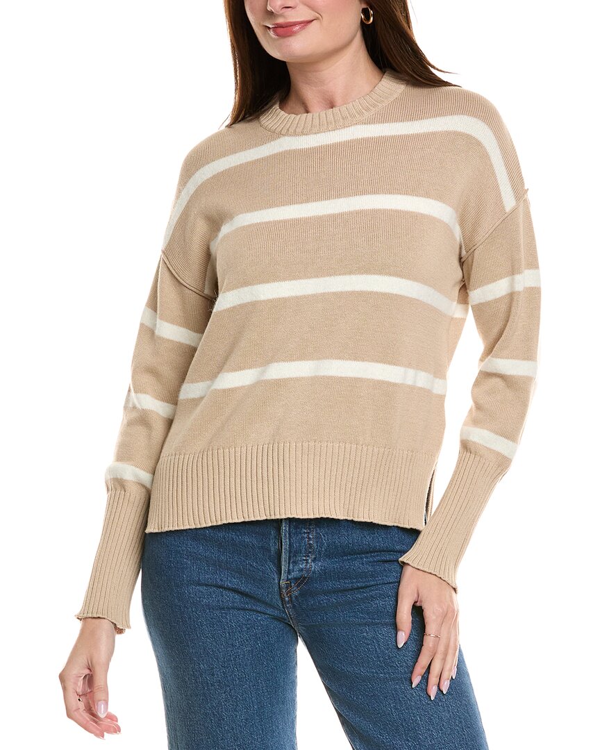 Hannah Rose Drop Shoulder Stripe Crewneck Cashmere-Blend Sweater